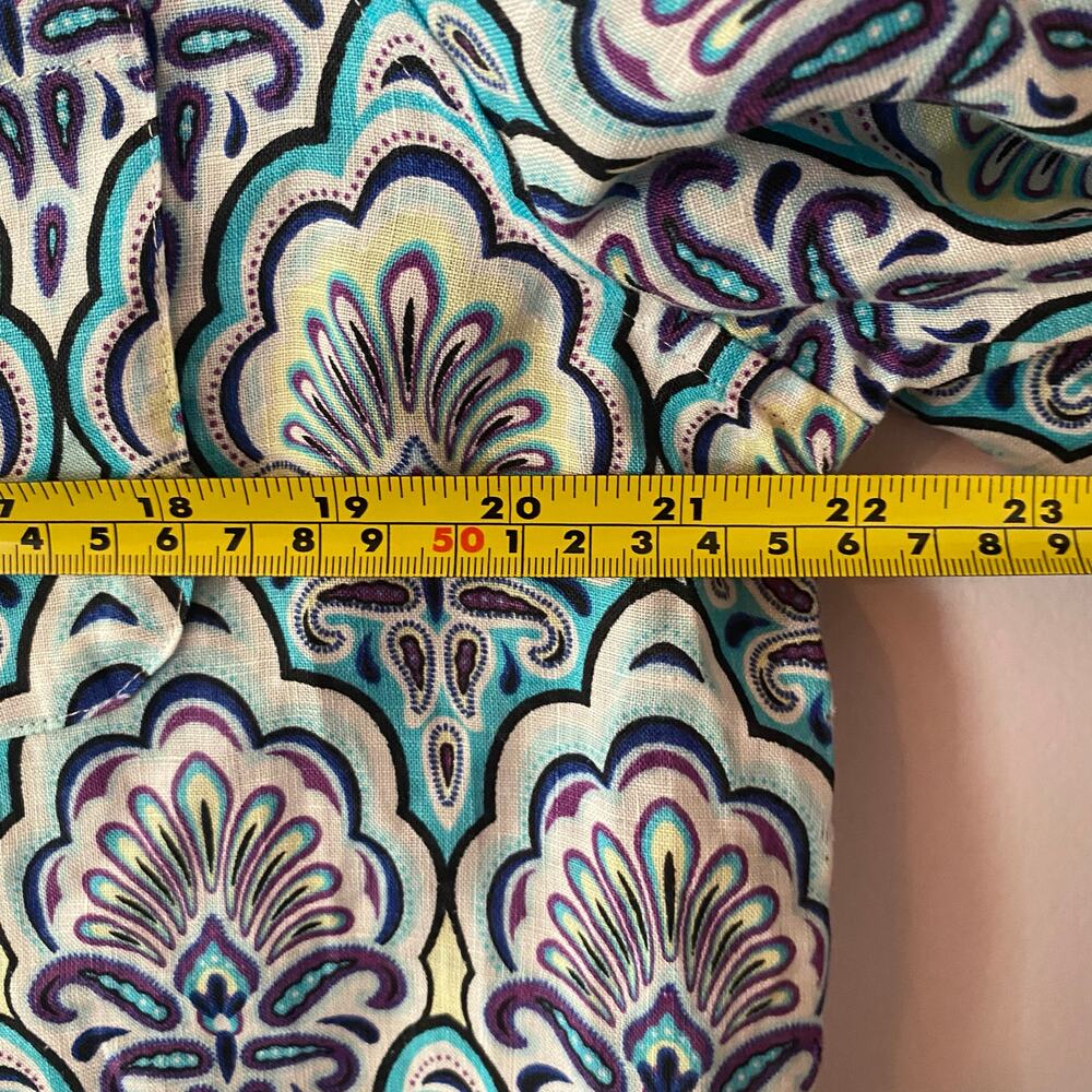 Chico's Blue Purple Paisley Print Button Down Shirt 100% Linen 2 / Large / 12 - Picture 7 of 9
